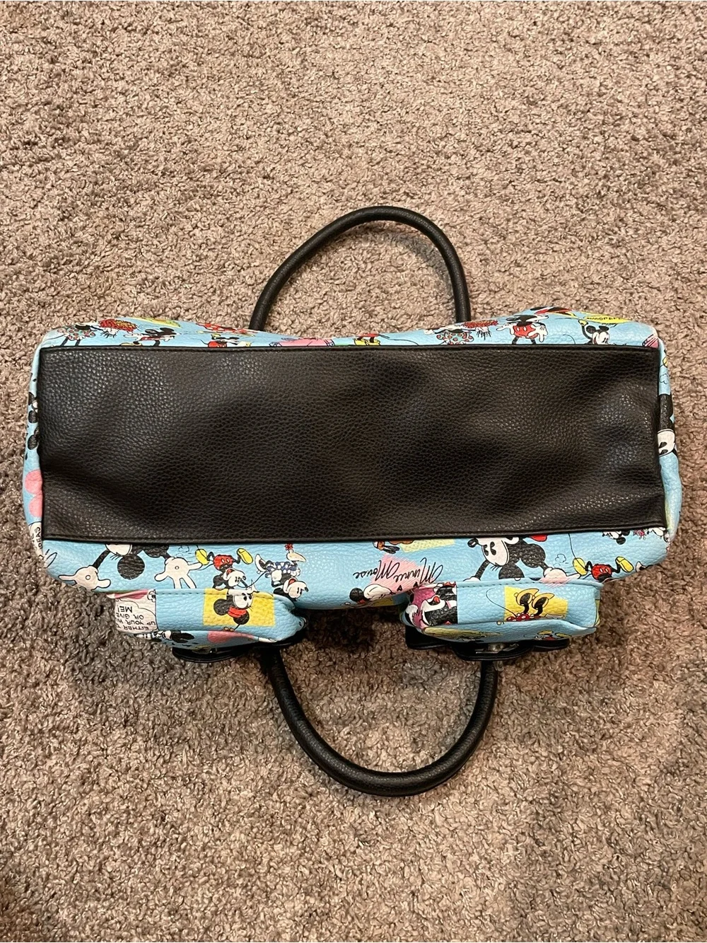 Light Blue Disney Cartoon Print Satchel Shoulder Bag with Black Handles
